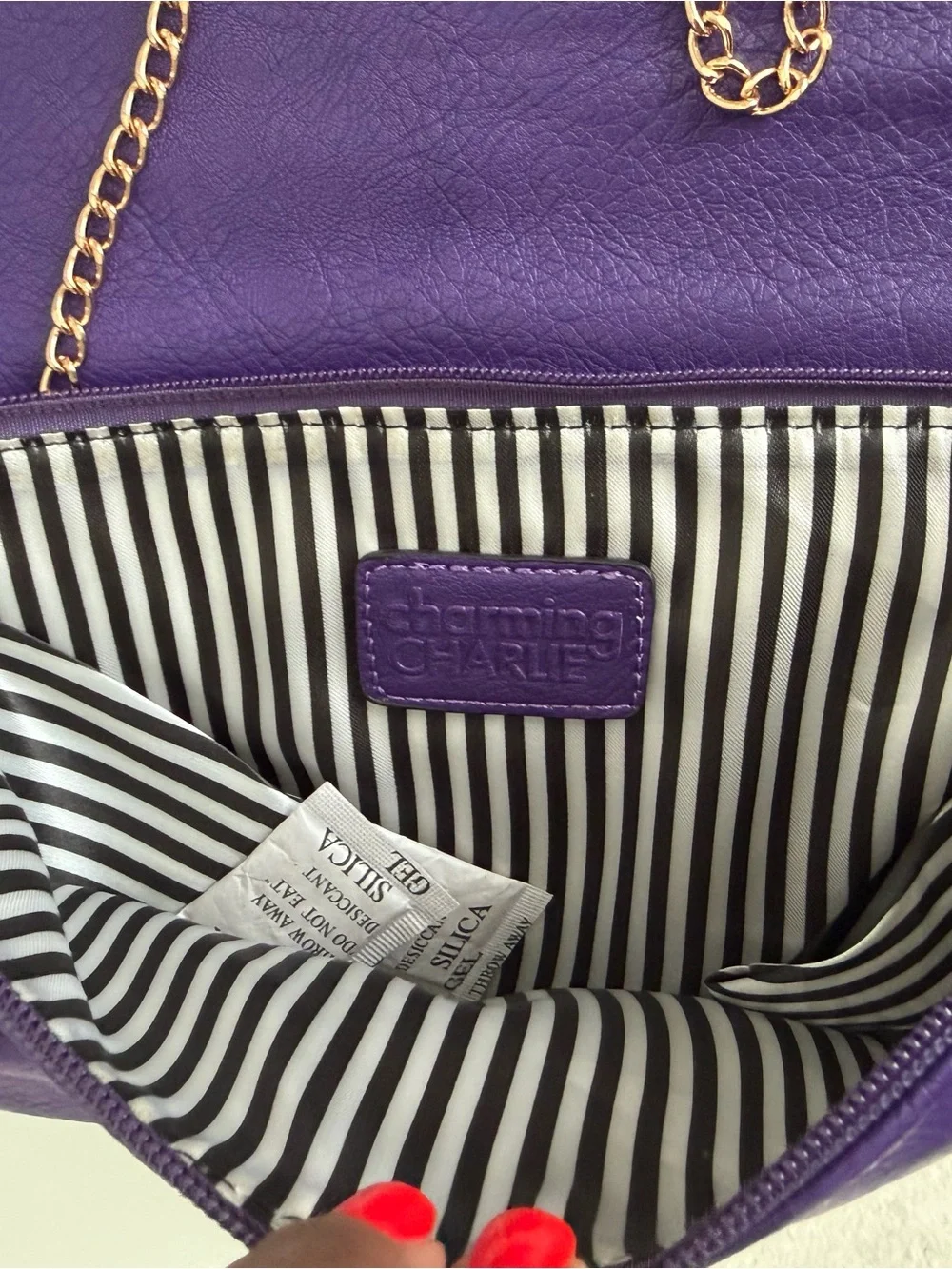 Charming Charlie Purple Studded Wristlet Clutch with Silver Accents